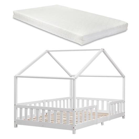 Letto per Cameretta Treviolo a Forma di Casetta con Materasso 120x200 cm Bianco [en.casa] [neu.haus]