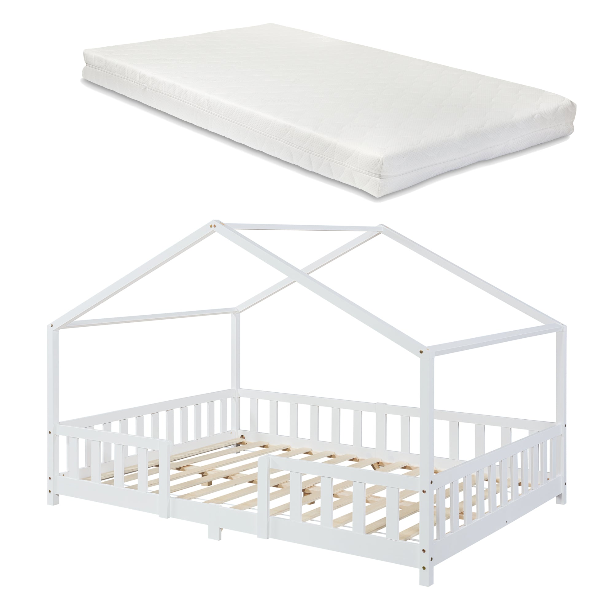 Letto per Cameretta Treviolo a Forma di Casetta con Materasso 140x200 cm Bianco [en.casa] [neu.haus]