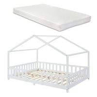 Letto per Cameretta Treviolo a Forma di Casetta con Materasso 140x200 cm Bianco [en.casa] [neu.haus]