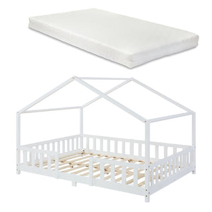 Letto per Cameretta Treviolo a Forma di Casetta con Materasso 140x200 cm Bianco [en.casa] [neu.haus]