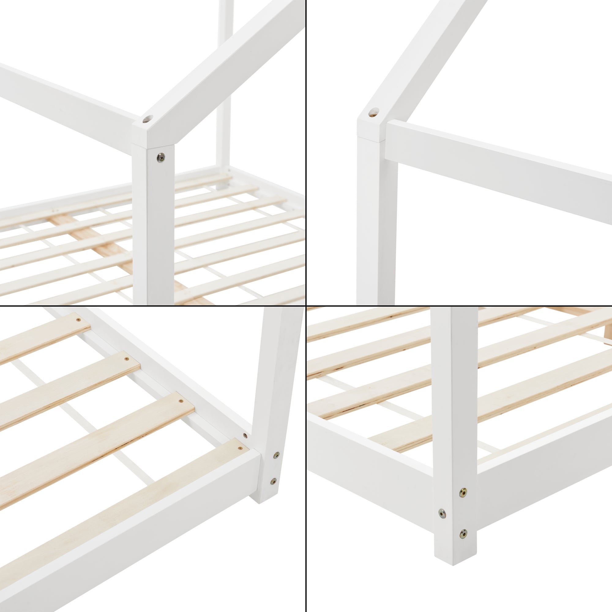 Letto per Cameretta 'Cerro' a Forma di Casetta 160 x 200 cm Legno di Pino Bianco [en.casa]