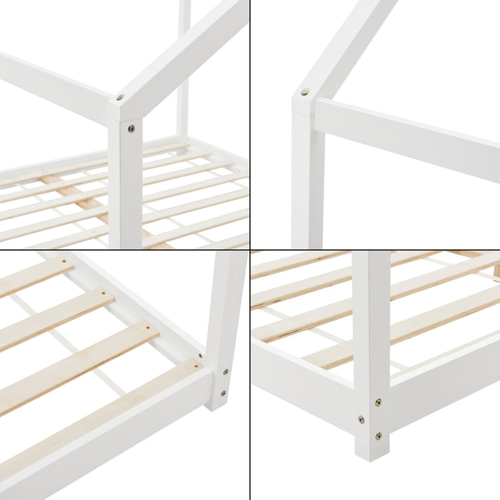 Letto per Cameretta 'Cerro' a Forma di Casetta 160 x 200 cm Legno di Pino Bianco [en.casa]