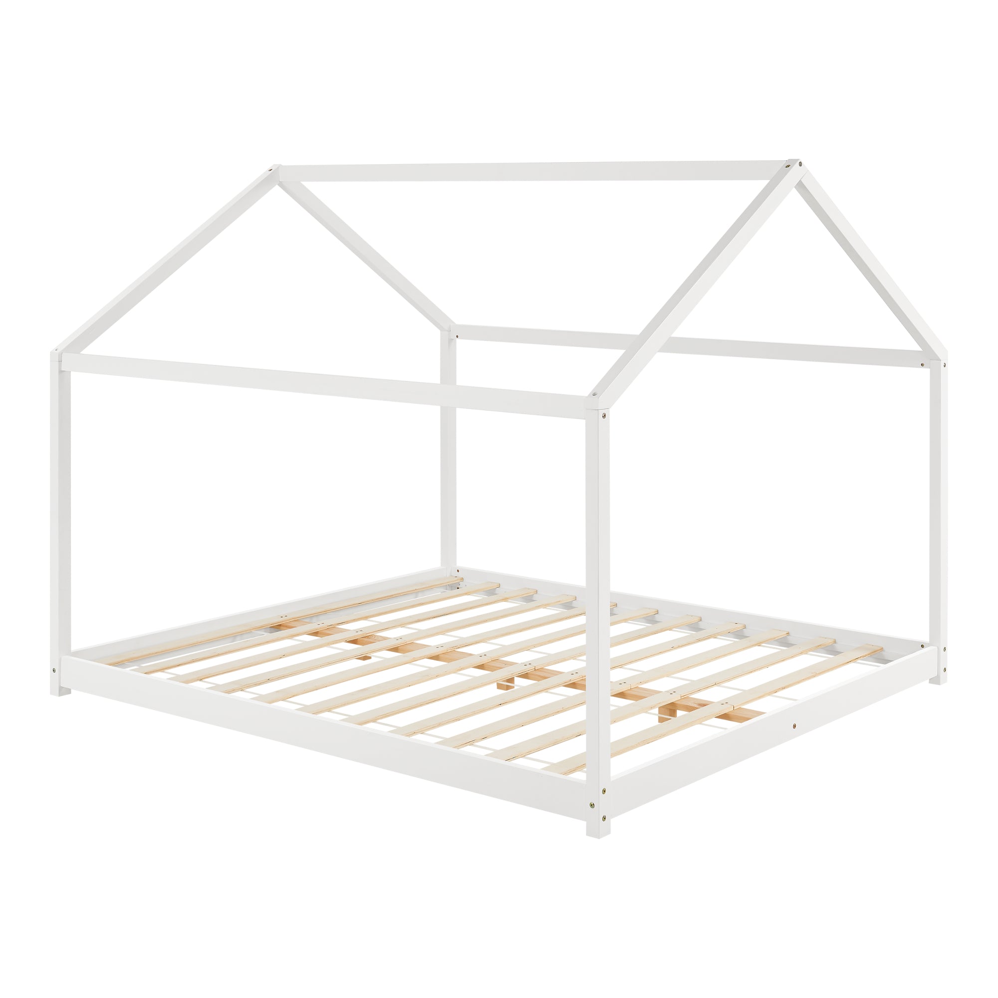 Letto per Cameretta 'Cerro' a Forma di Casetta 160 x 200 cm Legno di Pino Bianco [en.casa]