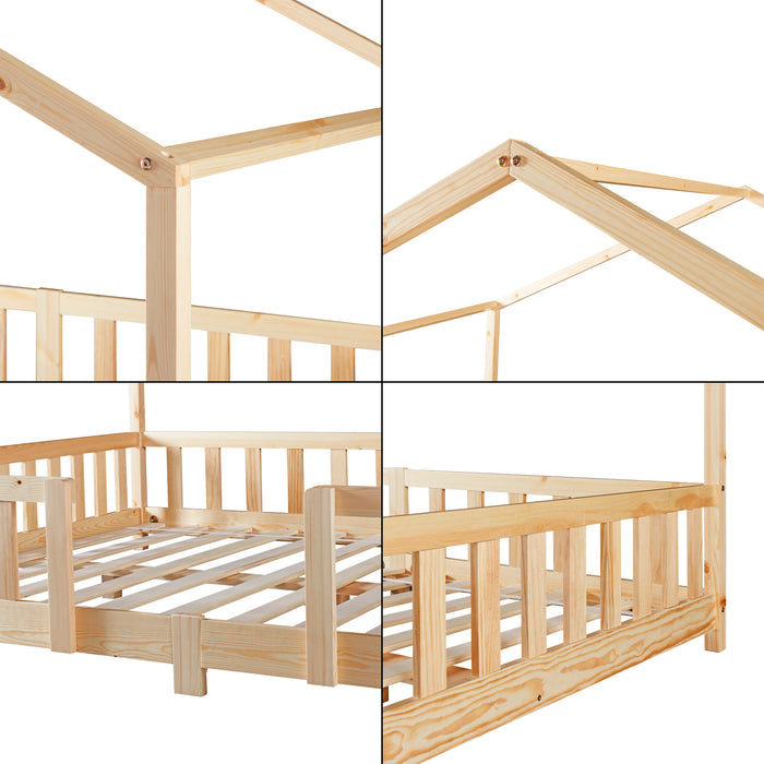 Letto per Cameretta Treviolo a Forma di Casetta 120x200 cm Legno Naturale [en.casa]