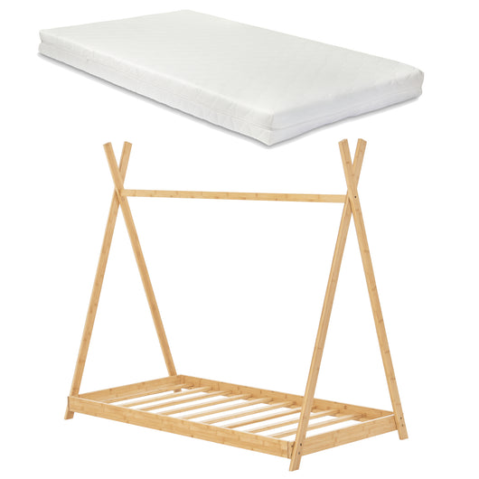 Letto 'Vimpeli' a Forma di Tenda Indiana con Materasso 90 x 200 cm Bambù Naturale [en.casa]