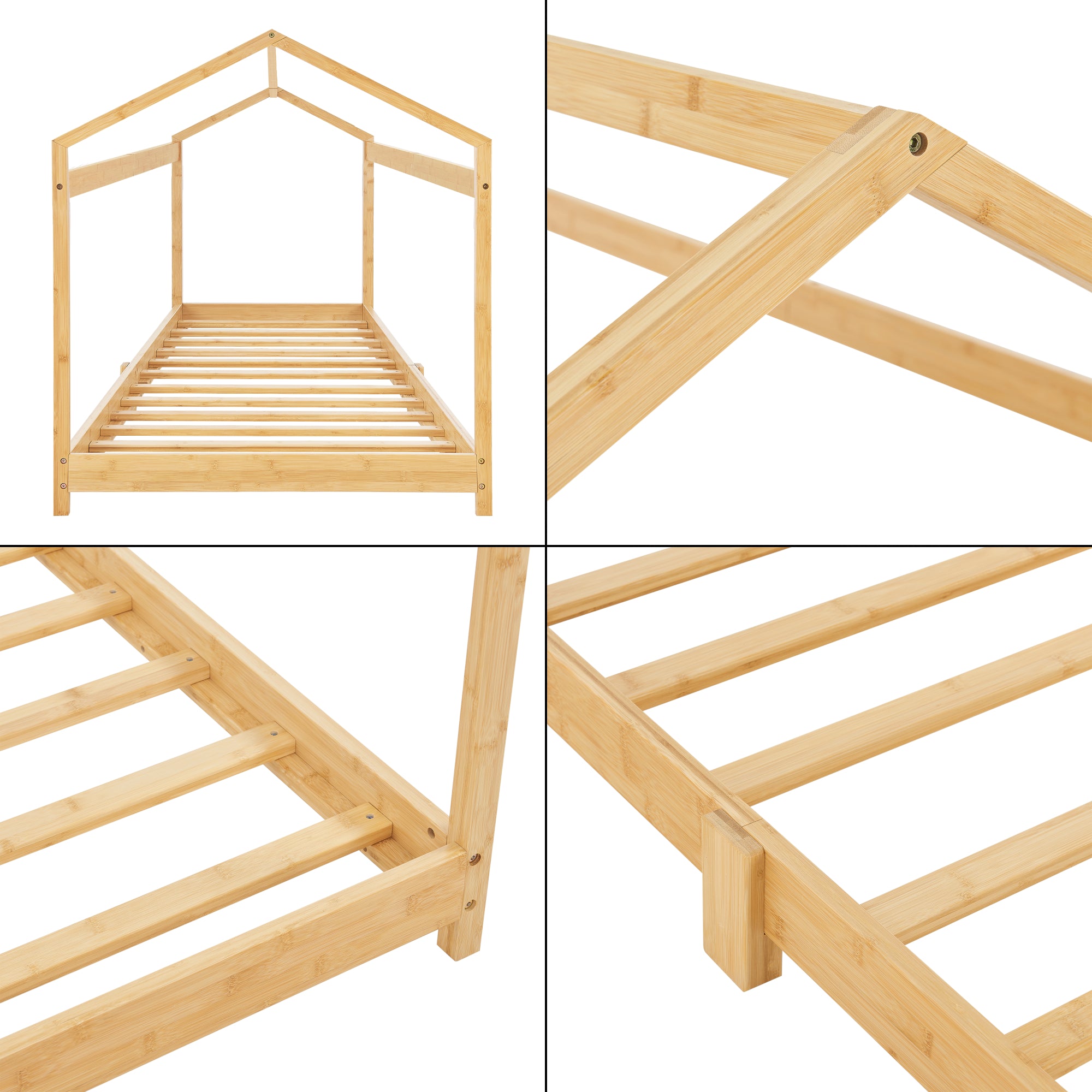 Letto per Cameretta Vindafjord a Forma di Casetta in Bambù Naturale 90x200 cm [en.casa]