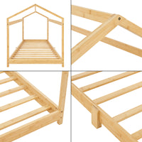 Letto per Cameretta Vindafjord a Forma di Casetta in Bambù Naturale 90x200 cm [en.casa]