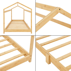 Letto per Cameretta Vindafjord a Forma di Casetta in Bambù Naturale 90x200 cm [en.casa]