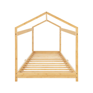Letto per Cameretta Vindafjord a Forma di Casetta in Bambù Naturale 90x200 cm [en.casa]