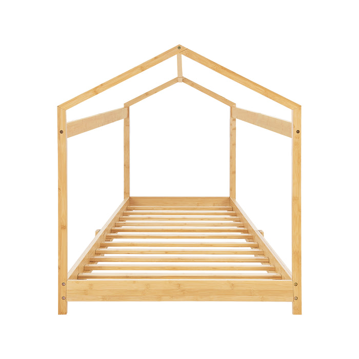 Letto per Cameretta Vindafjord a Forma di Casetta in Bambù Naturale 90x200 cm [en.casa]