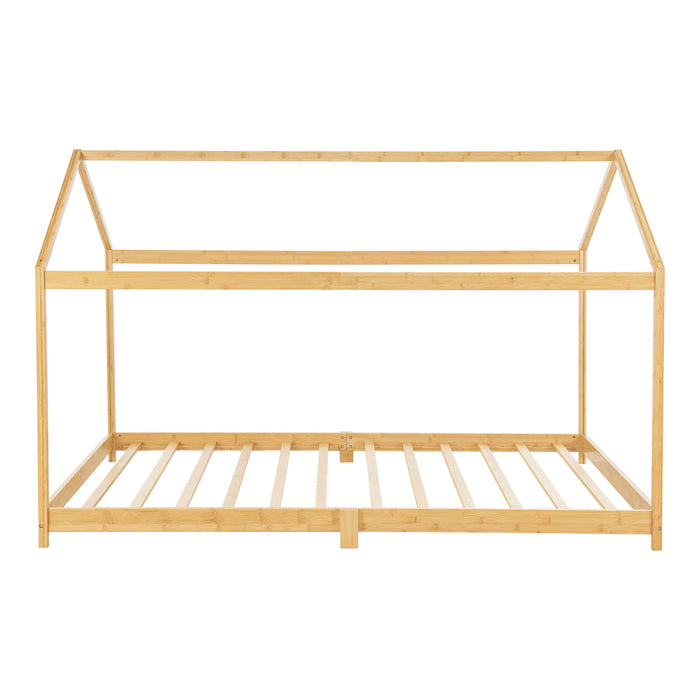 Letto per Cameretta ’Vindafjord’ a Forma di Casetta con Materasso 90x200 cm Bambù Naturale [en.casa]