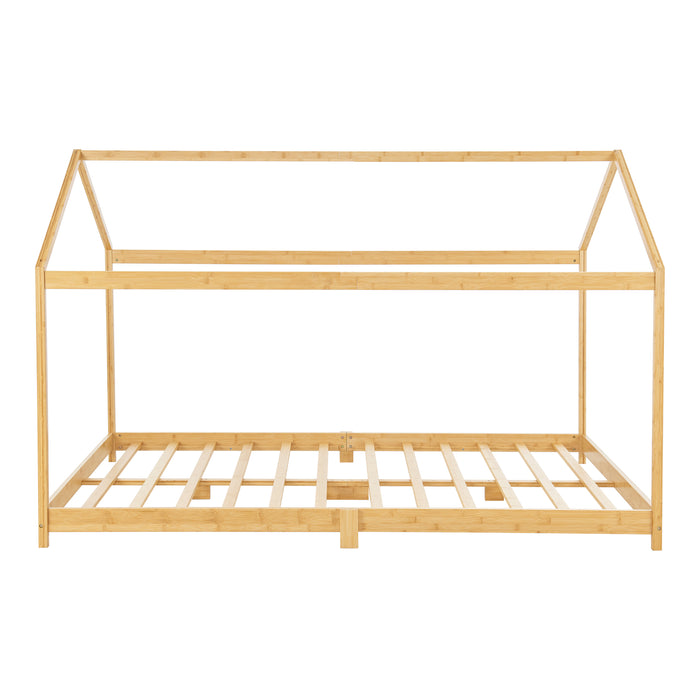 Letto per Cameretta ’Vindafjord’ a Forma di Casetta con Materasso 180x200 cm Bambù Naturale [en.casa]