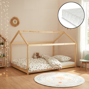 Letto per Cameretta Cerro a Forma di Casetta con Materasso 140 x 200 cm Legno Naturale [en.casa]