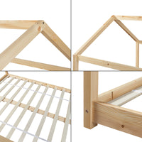 Letto per Cameretta Cerro a Forma di Casetta con Materasso 140 x 200 cm Legno Naturale [en.casa]