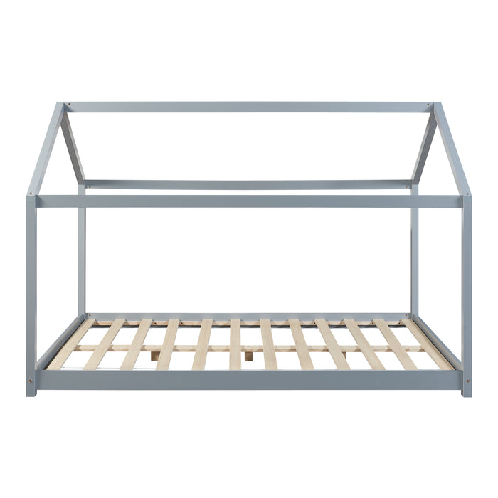 Letto per Cameretta Cerro a Forma di Casetta con Materasso 140 x 200 cm Grigio [en.casa]