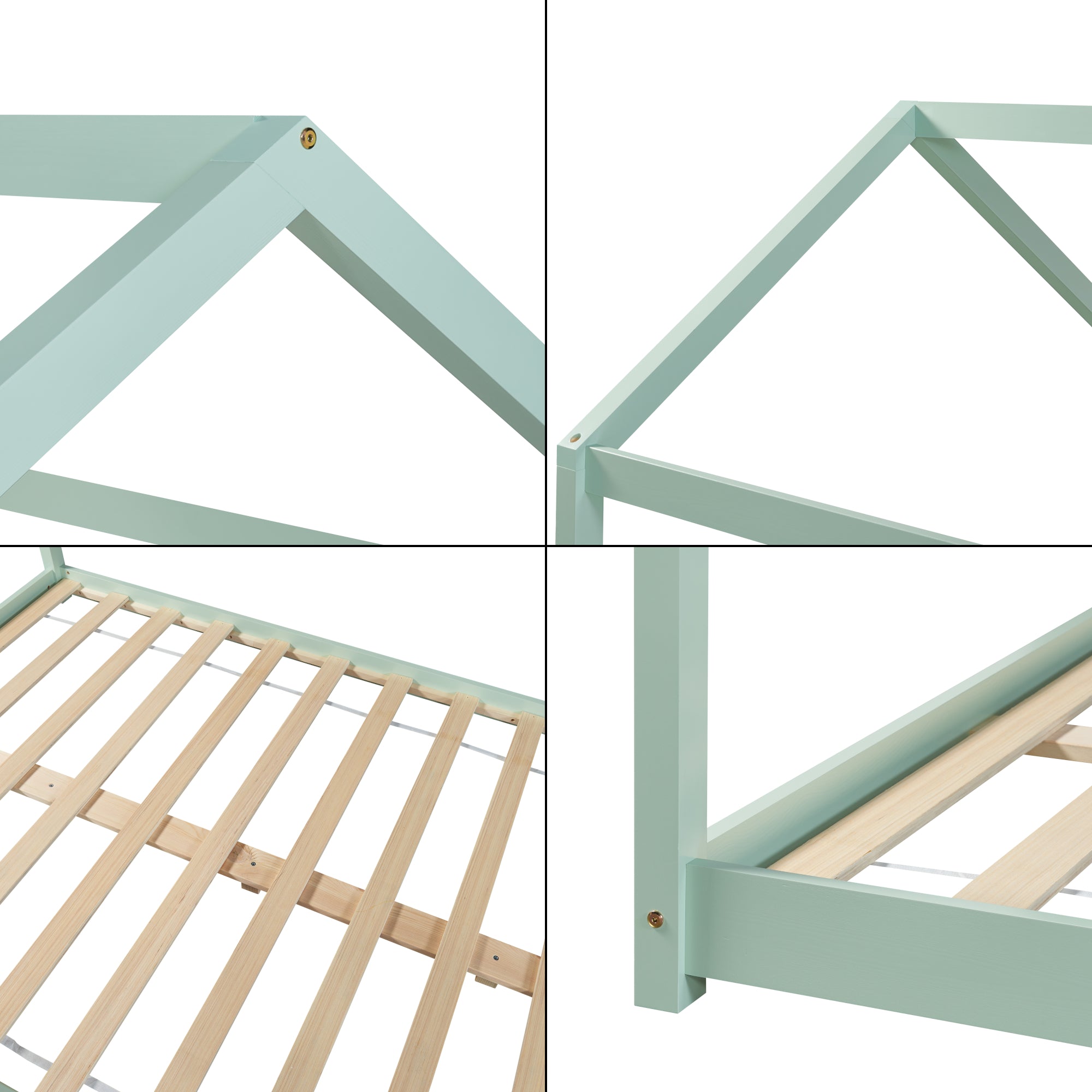 Letto per Cameretta Cerro a Forma di Casetta con Materasso 140 x 200 cm Menta Verde [en.casa]