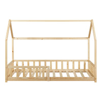 Letto Singolo Hesel per Cameretta Forma di Casetta con Materasso 90 x 200 cm Naturale [en.casa]