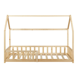 Letto Singolo Hesel per Cameretta Forma di Casetta con Materasso 90 x 200 cm Naturale [en.casa]