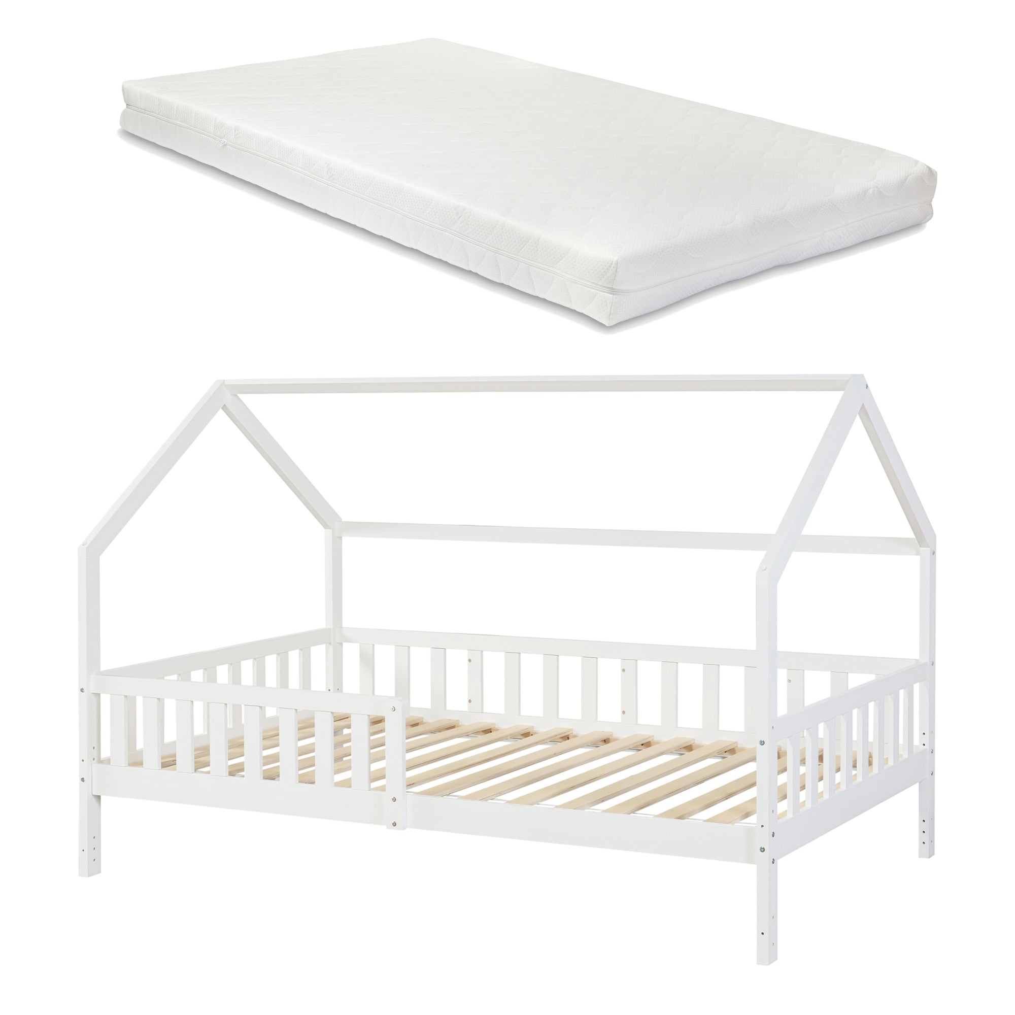 Letto Casetta per Cameretta Ydre con Materasso 120x200 cm Bianco [en.casa]