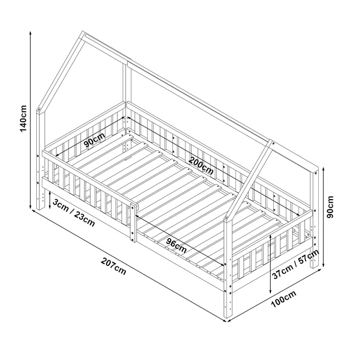 Letto Casetta per Cameretta Ydre con Materasso 90x200 cm Bianco [en.casa]