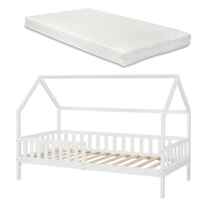 Letto Casetta per Cameretta Ydre con Materasso 90x200 cm Bianco [en.casa]