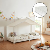Letto Brome per Cameretta a Forma di Casetta e Materasso 90x200 cm Legno di Pino - Bianco [en.casa]