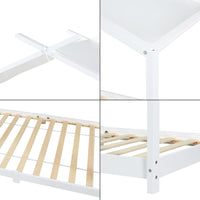Letto Brome per Cameretta a Forma di Casetta e Materasso 90x200 cm Legno di Pino - Bianco [en.casa]