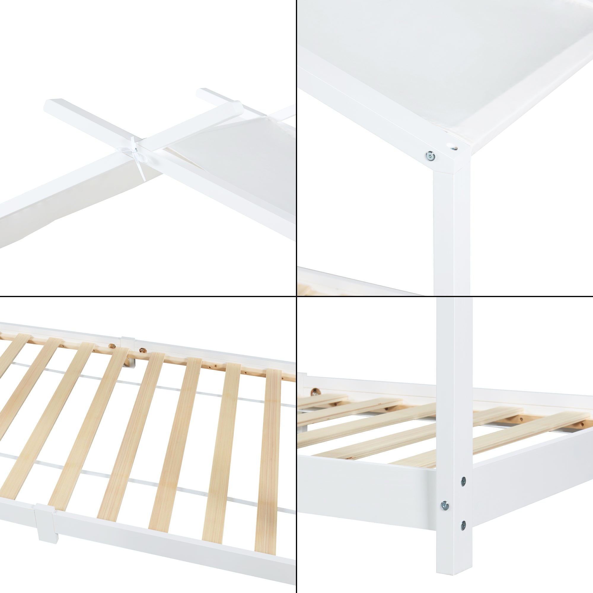 Letto Brome per Cameretta a Forma di Casetta e Materasso 90x200 cm Legno di Pino - Bianco [en.casa]