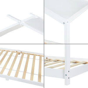 Letto Brome per Cameretta a Forma di Casetta e Materasso 90x200 cm Legno di Pino - Bianco [en.casa]