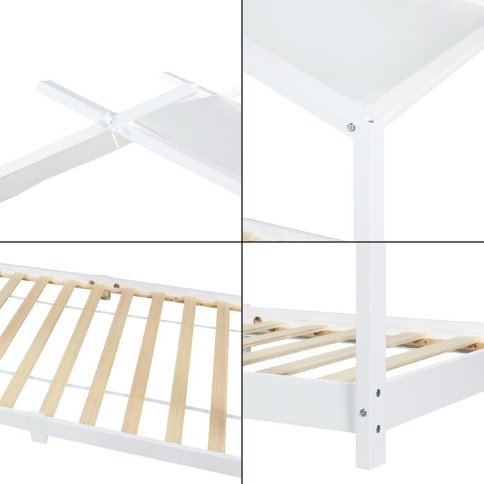 Letto Brome per Cameretta a Forma di Casetta e Materasso 90x200 cm Legno di Pino - Bianco [en.casa]