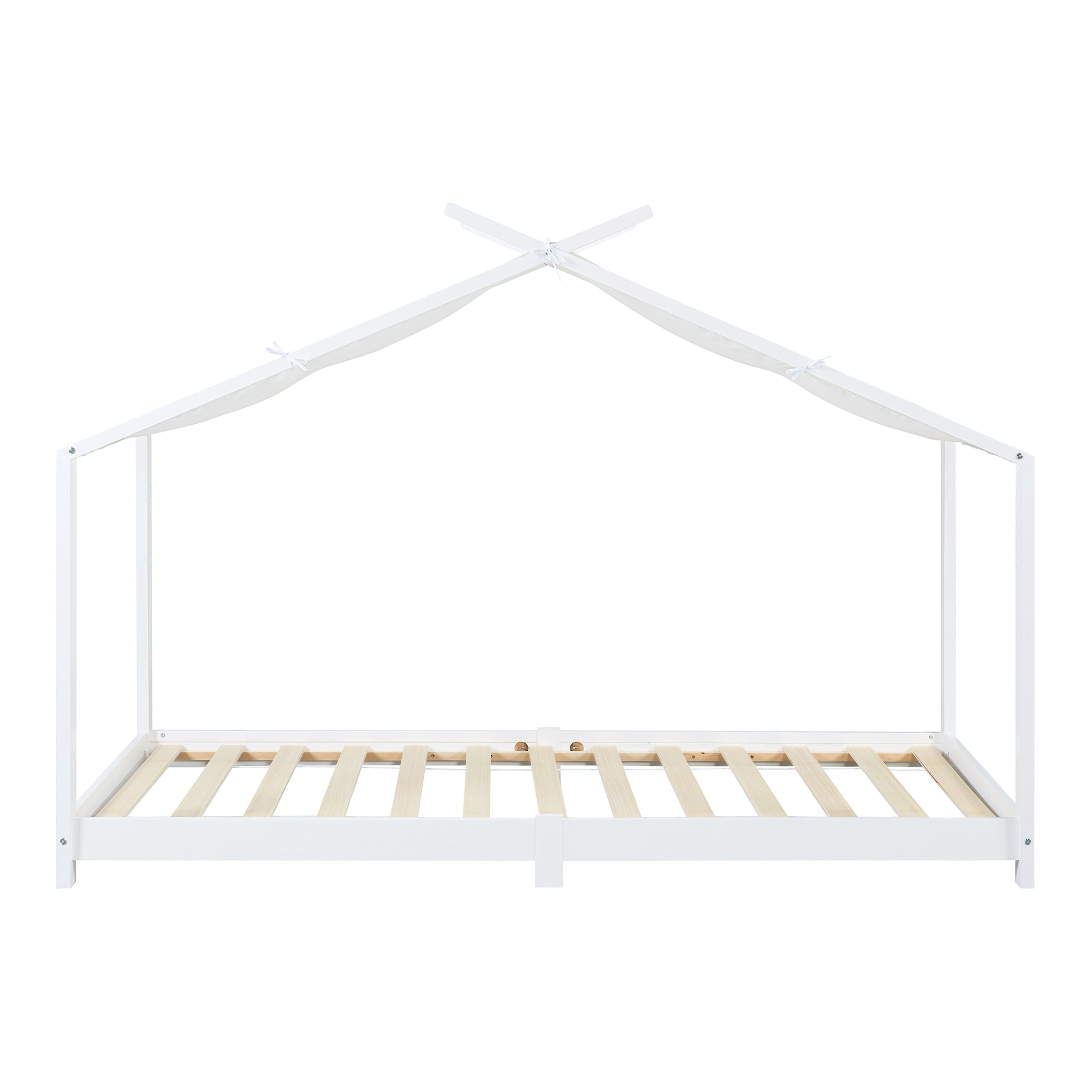 Letto Brome per Cameretta a Forma di Casetta e Materasso 90x200 cm Legno di Pino - Bianco [en.casa]