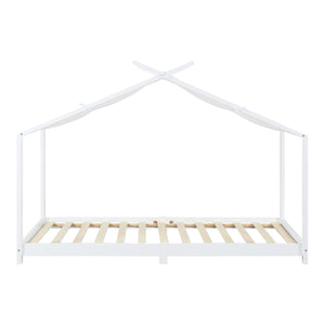 Letto Brome per Cameretta a Forma di Casetta e Materasso 90x200 cm Legno di Pino - Bianco [en.casa]