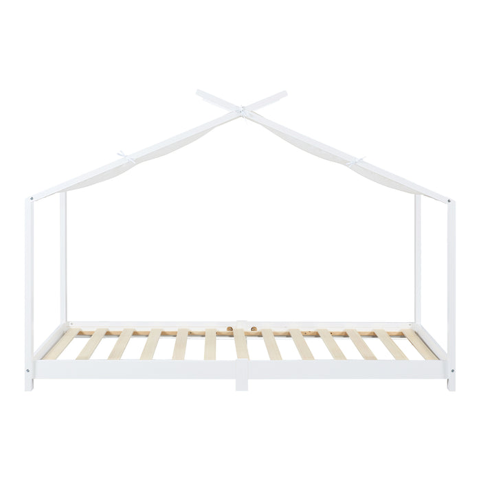 Letto Brome per Cameretta a Forma di Casetta e Materasso 90x200 cm Legno di Pino - Bianco [en.casa]