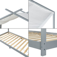 Letto Brome per Cameretta a Forma di Casetta e Materasso 90x200 cm Legno di Pino - Grigio [en.casa]