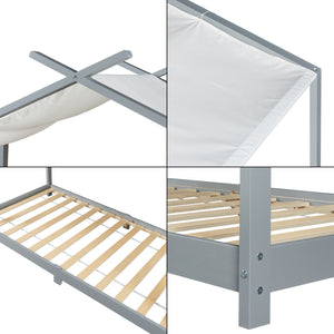 Letto Brome per Cameretta a Forma di Casetta e Materasso 90x200 cm Legno di Pino - Grigio [en.casa]