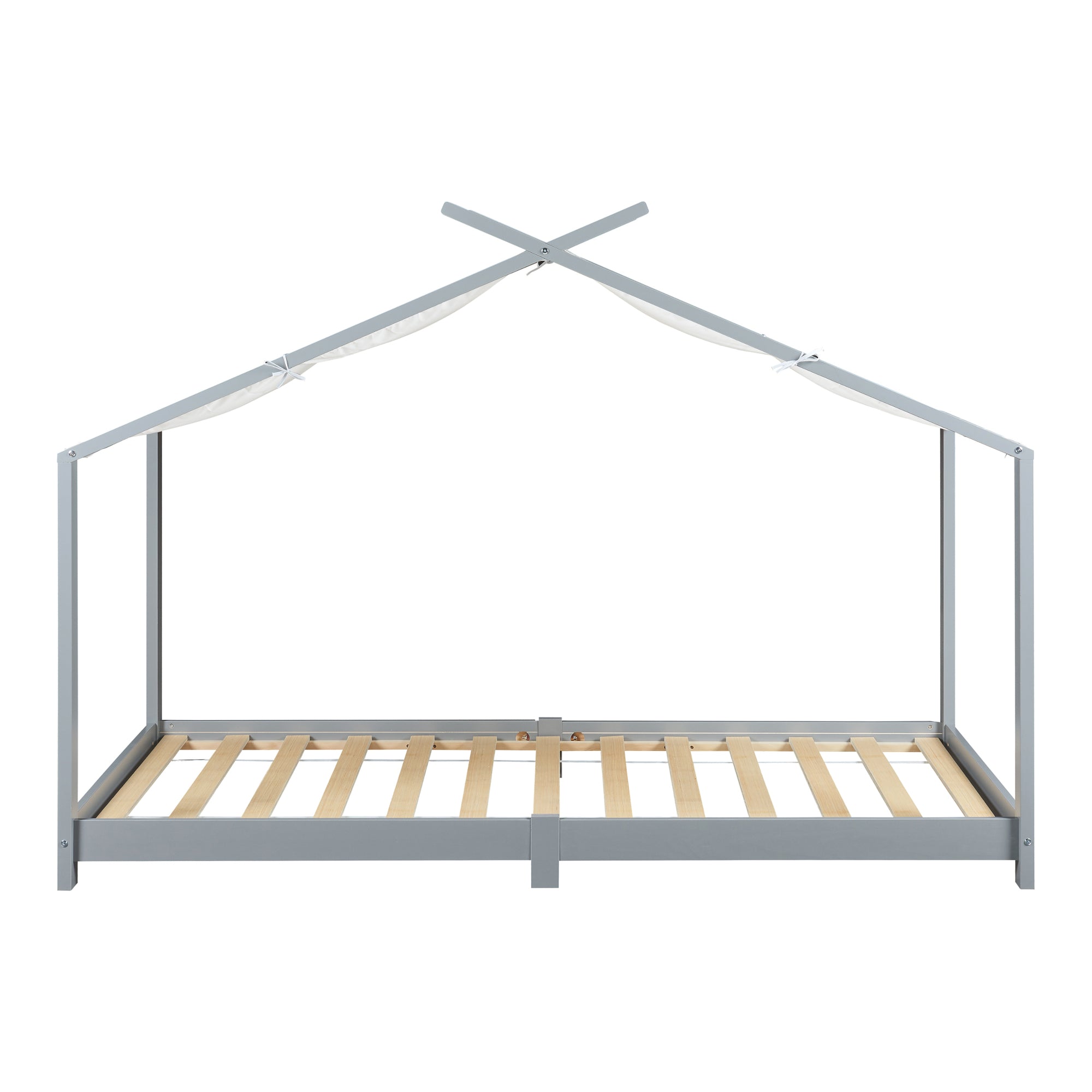 Letto Brome per Cameretta a Forma di Casetta e Materasso 90x200 cm Legno di Pino - Grigio [en.casa]