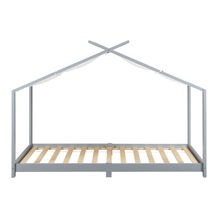 Letto Brome per Cameretta a Forma di Casetta e Materasso 90x200 cm Legno di Pino - Grigio [en.casa]