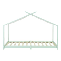 Letto Brome per Cameretta a Forma di Casetta e Materasso 90x200 cm Legno di Pino - Menta Verde [en.casa]