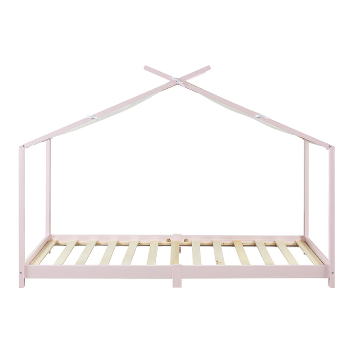 Letto Brome per Cameretta a Forma di Casetta e Materasso 90x200 cm Legno di Pino - Rosa [en.casa]