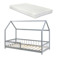 Letto Singolo Hesel per Cameretta Forma di Casetta con Materasso 90 x 200 cm Grigio [en.casa]