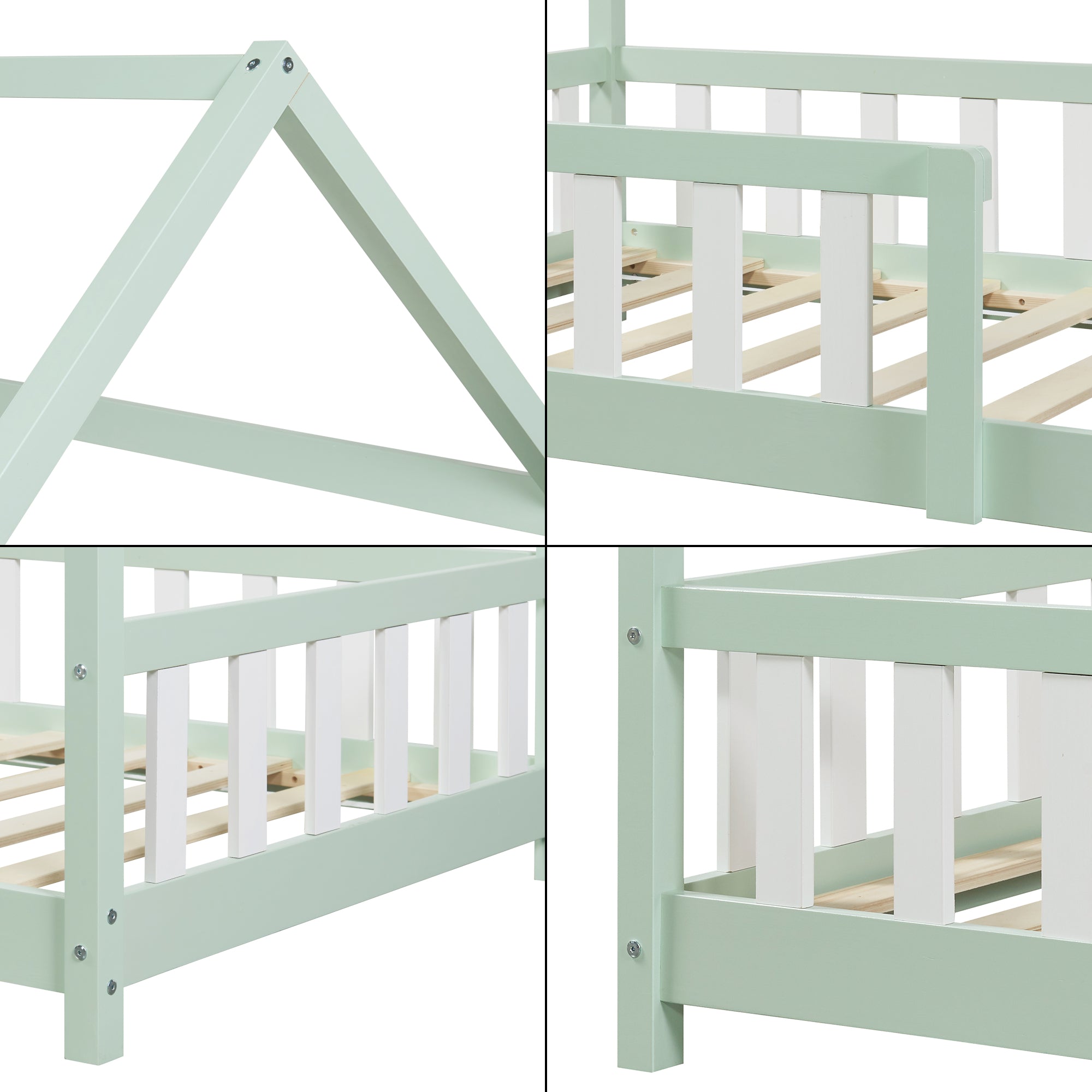 Letto Singolo Hesel per Cameretta a Forma di Casetta 90 x 200 cm Menta Verde [en.casa]