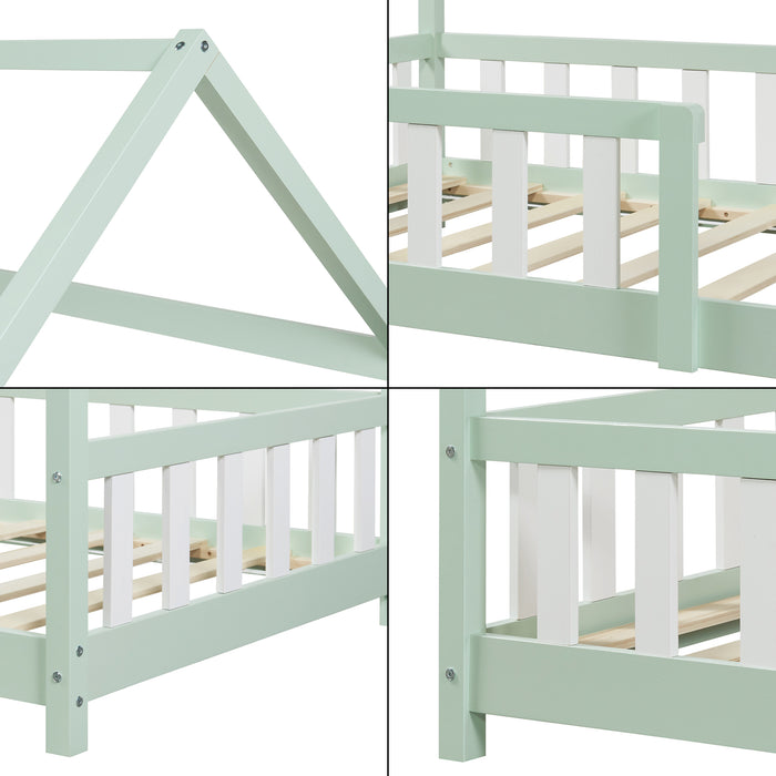 Letto Singolo Hesel per Cameretta a Forma di Casetta 90 x 200 cm Menta Verde [en.casa]