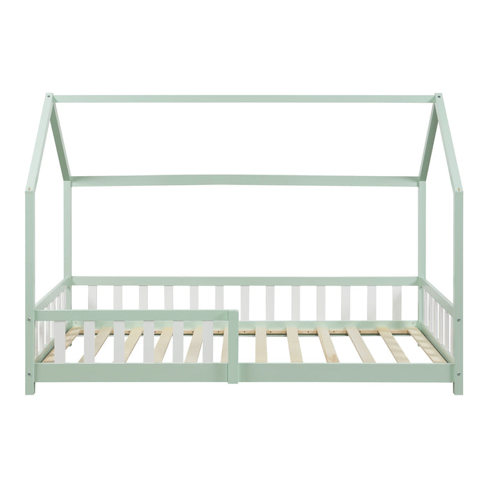 Letto Singolo Hesel per Cameretta a Forma di Casetta 90 x 200 cm Menta Verde [en.casa]