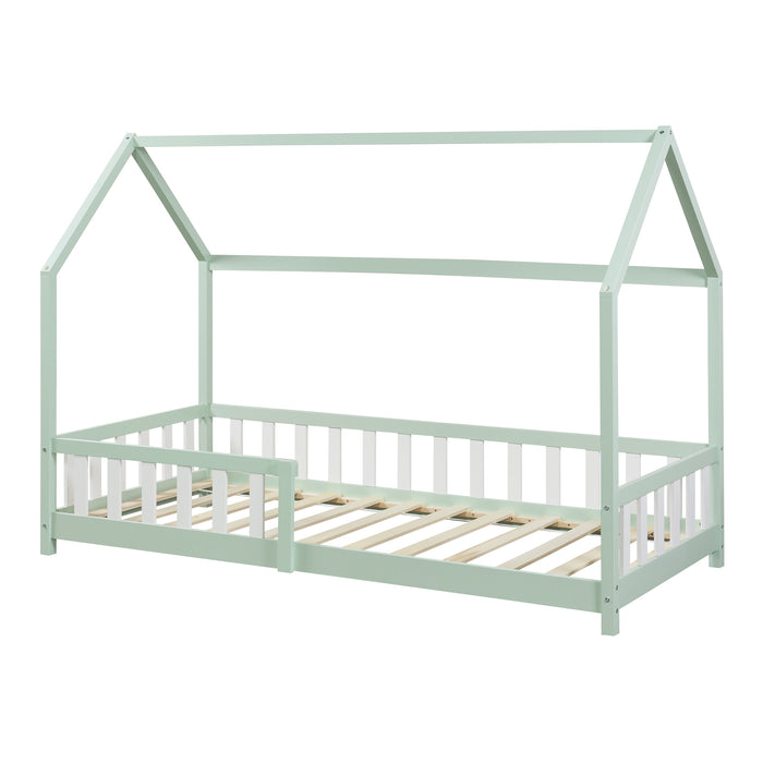 Letto Singolo Hesel per Cameretta a Forma di Casetta 90 x 200 cm Menta Verde [en.casa]