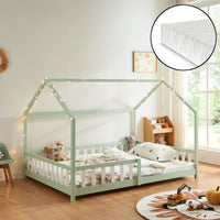 Letto Francese Hesel per Cameretta Forma di Casetta con Materasso 140 x 200 cm Menta Verde [en.casa]