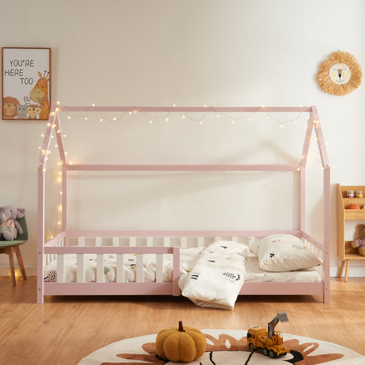 Letto Singolo Hesel per Cameretta a Forma di Casetta 90 x 200 cm Rosa [en.casa]