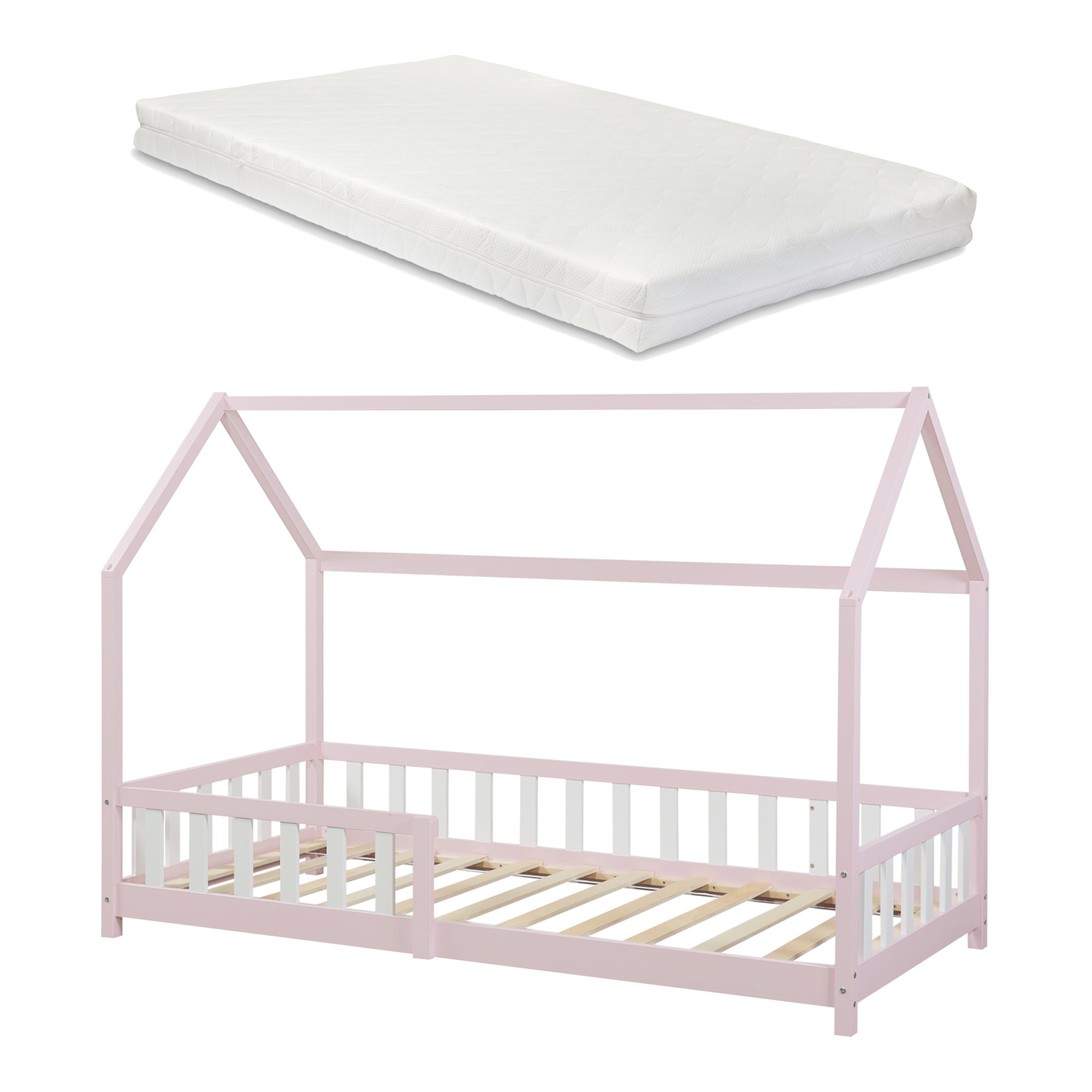 Letto Singolo Hesel per Cameretta Forma di Casetta con Materasso 90 x 200 cm Rosa [en.casa]