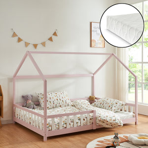 Letto Piazza e Mezza Hesel per Cameretta Forma di Casetta con Materasso 120 x 200 cm Rosa [en.casa]