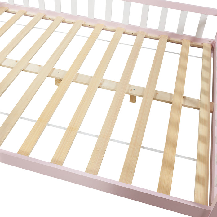 Letto Francese Hesel per Cameretta a Forma di Casetta 140 x 200 cm Rosa [en.casa]