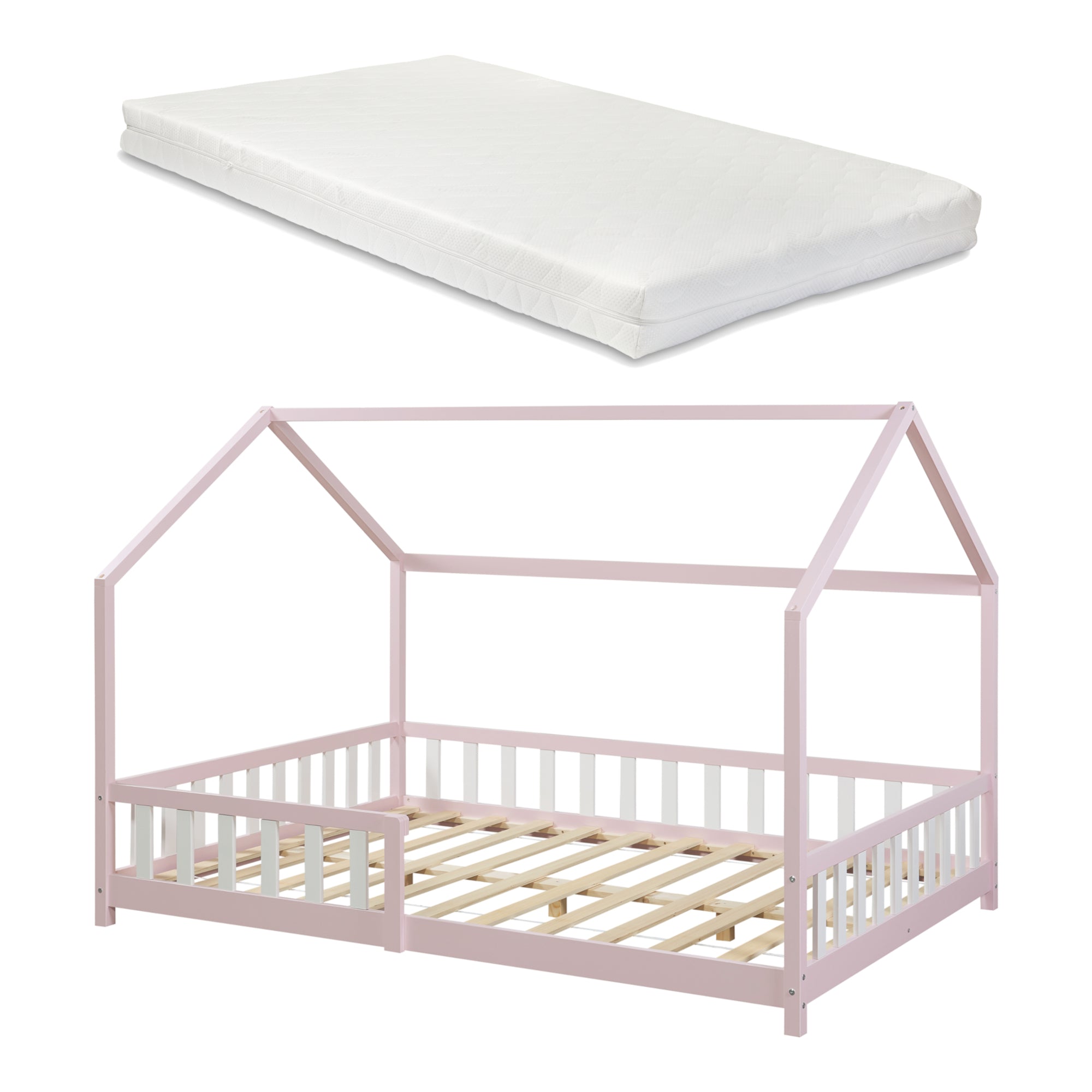 Letto Francese Hesel per Cameretta Forma di Casetta con Materasso 140 x 200 cm Rosa [en.casa]